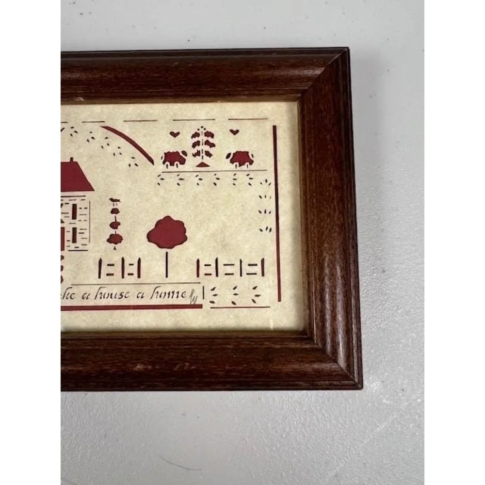 Vintage 1988 Designs with Scissors Paper Cut Folk Art Framed Home‎ Signed Art